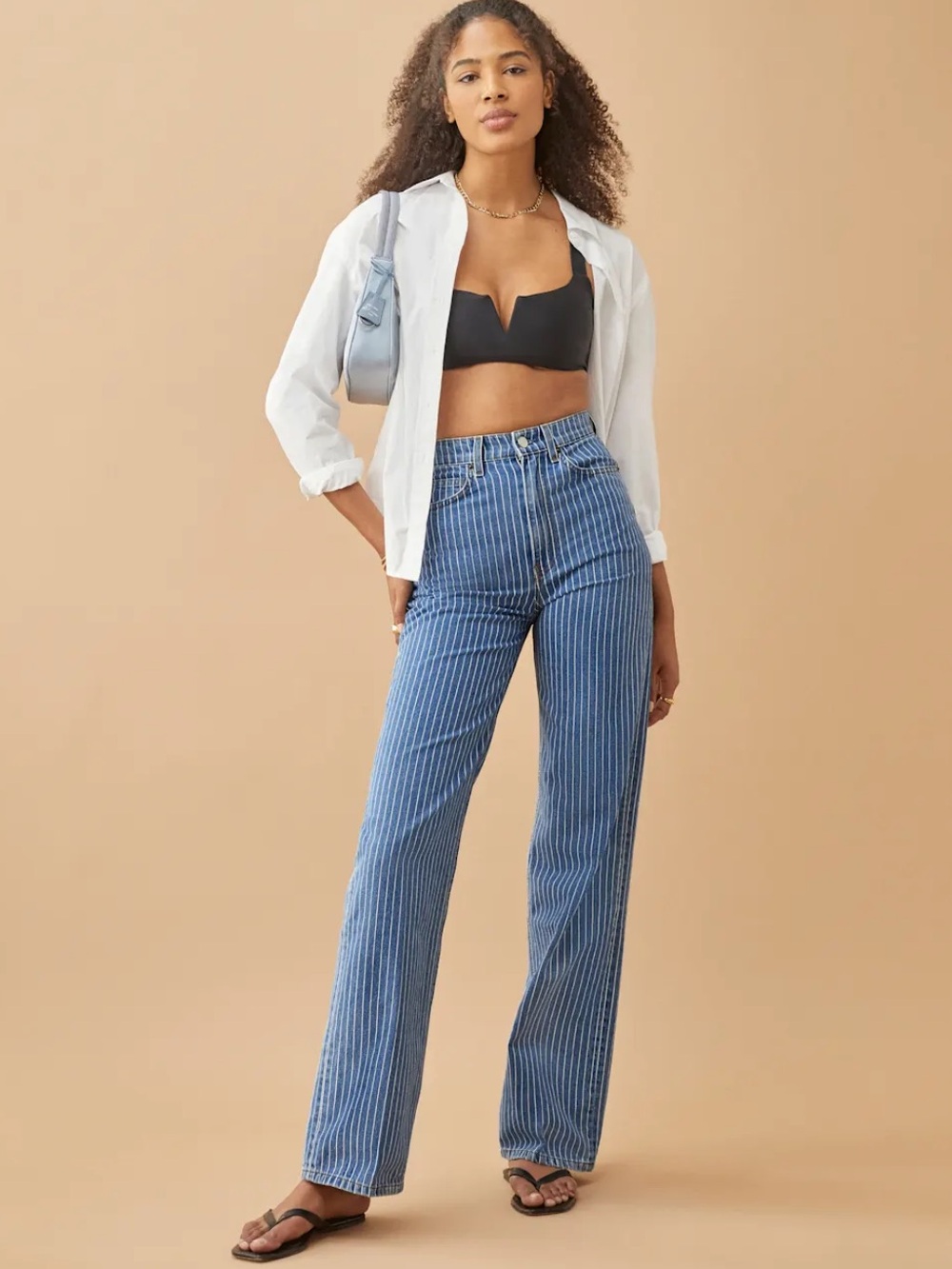Reformation Hailey Pinstripe High-Rise Wide Leg Jeans Sz 28